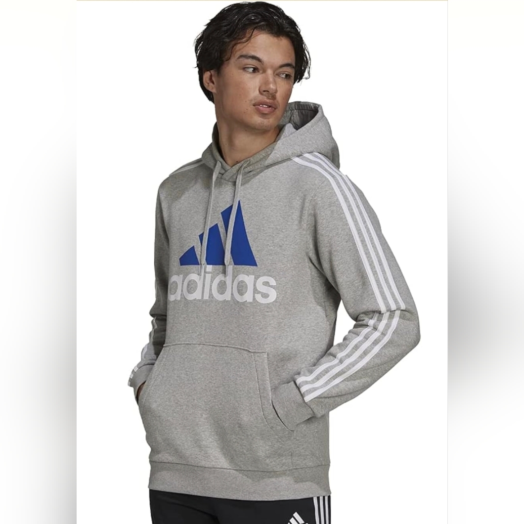 Adidas Essentials Fleece 3-Stripes Logo Hoodie - Mens Size Large
